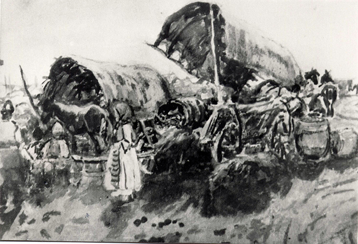 Zwei Wagen mit hochgestellter Plane
