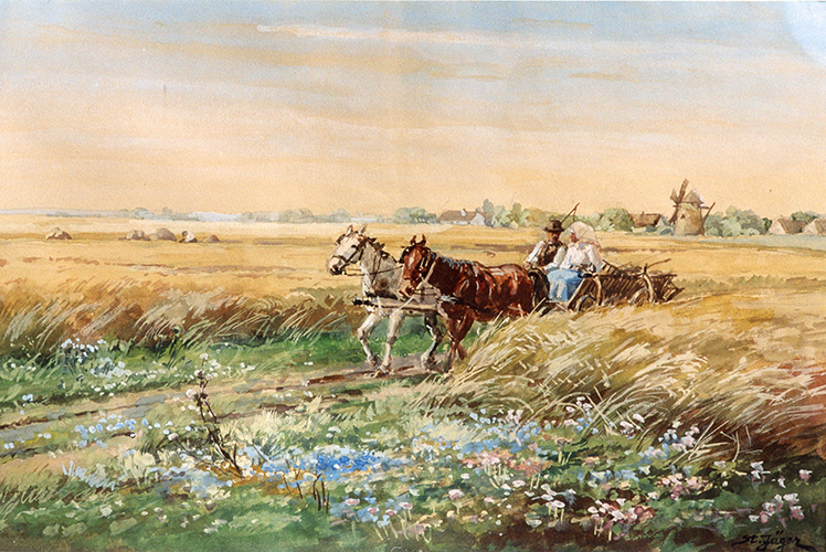 Weizenflur mit Pferdewagen