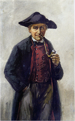 Stehender Siedler mit Pfeife