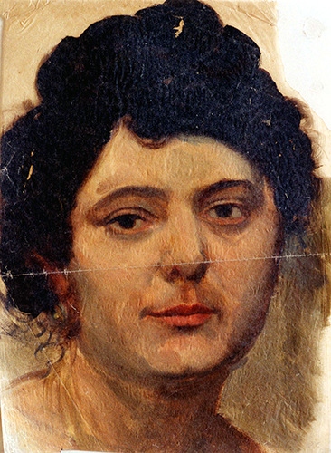 Frauenbildnis, schwarzes Haar
