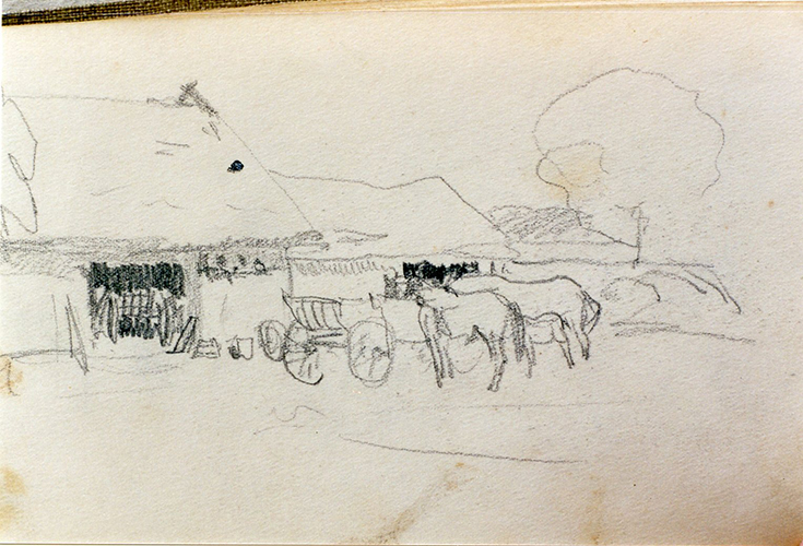 Leiterwagen und Pferde