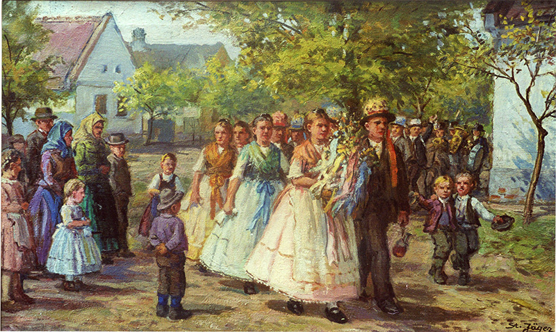 Kirchweihzug an der Straßenecke