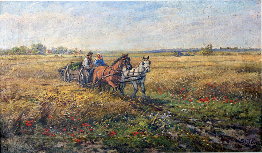 Weizenflur mit Pferdewagen