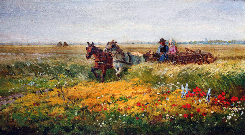 Weizenflur mit Pferdewagen