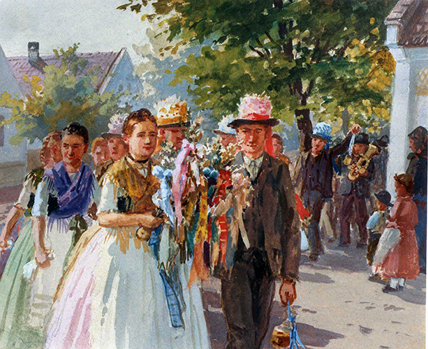 Kirchweihzug an der Straßenecke