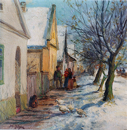 Dorfstraße im Winter