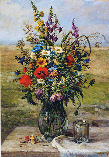 Feldblumen und Wasserglas