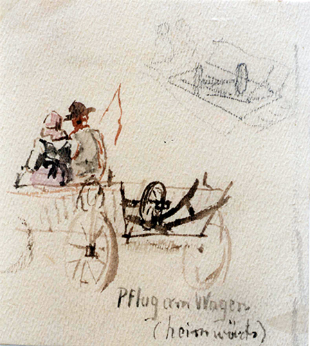 Pflug am Wagen, heimwärts