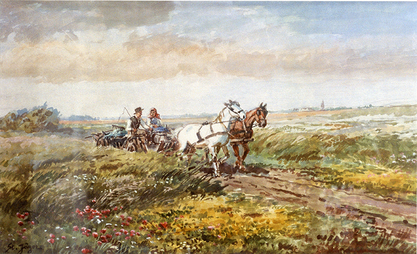 Weizenflur mit Pferdewagen