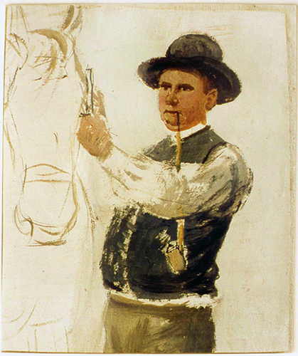Bauer und Pferdekopf