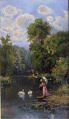 Frühling, Dame mit Schirm am Wasser - WK:1733