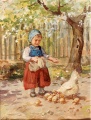 Kleines Mädchen füttert die Glucke - WK:0023